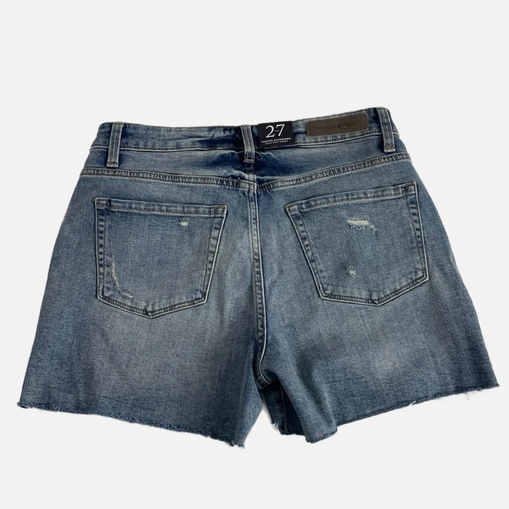 Treasure & Bond Foster Boyfriend High Rise Denim Shorts Blue Size 27 NWT Buttons - Picture 4 of 11